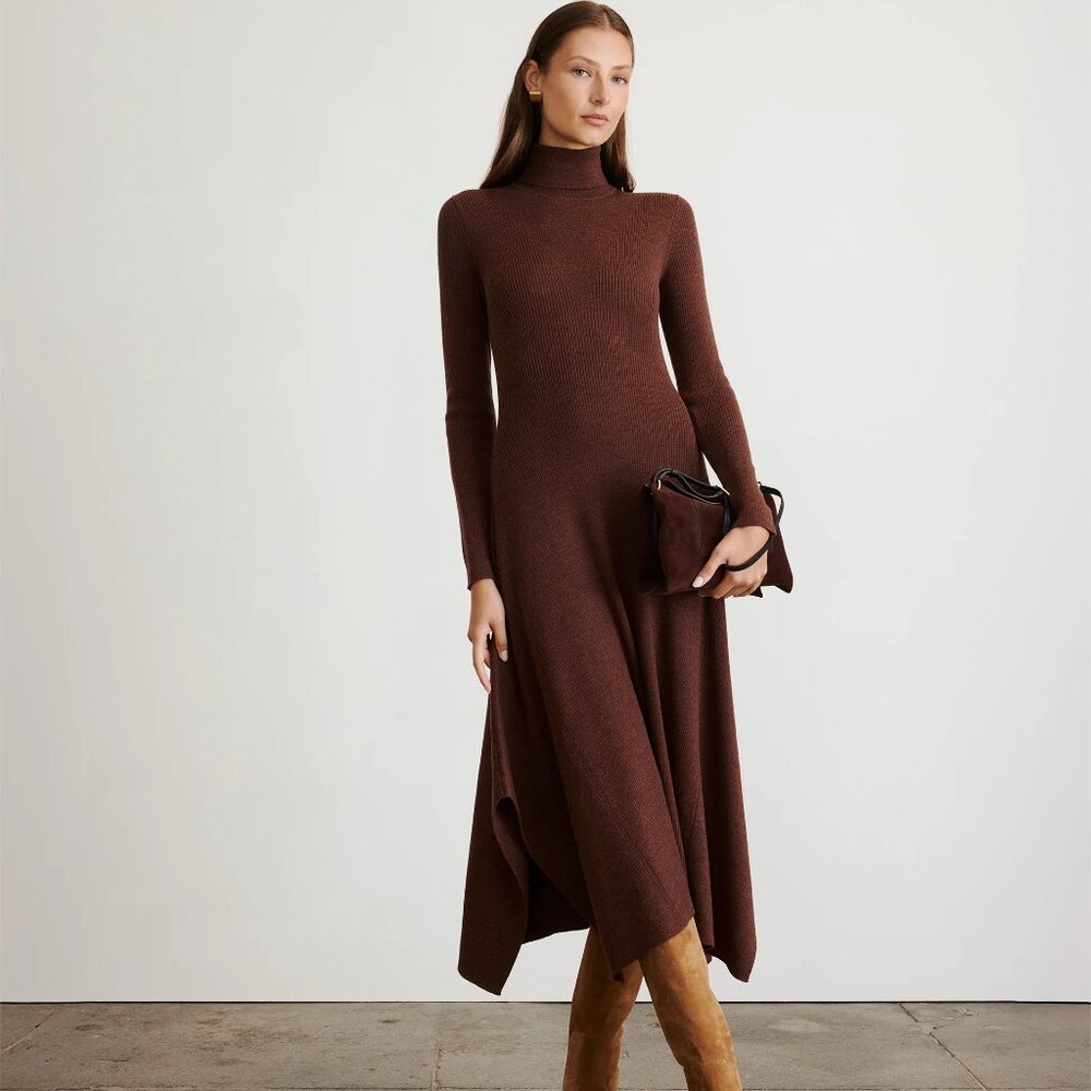 NEW Tanya Taylor Steffi Knit Dress in Chocolate Brown Melange